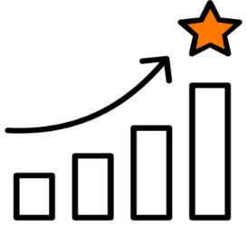 bar graph with arrow showing an increase and a star at the top